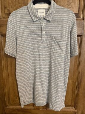 Billy Reid Gray & White Striped Short-Sleeve Polo